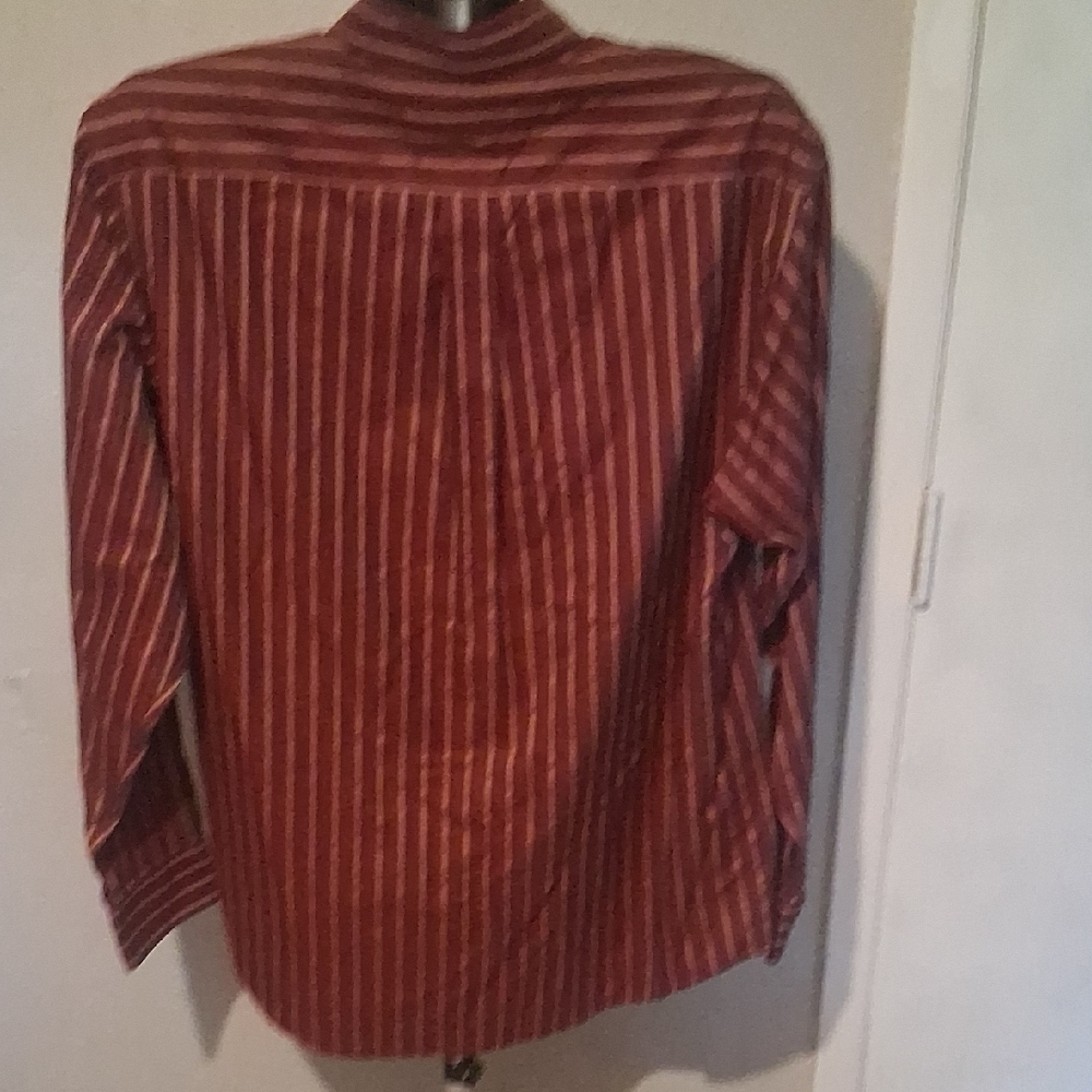 Roundtree & Yorke Gold Label Men L Red Striped Non-Iron Button Down Shirt - Picture 4 of 5